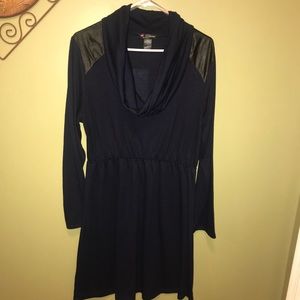 Delirious Navy/Black Cowl Neck Dress Faux Leather